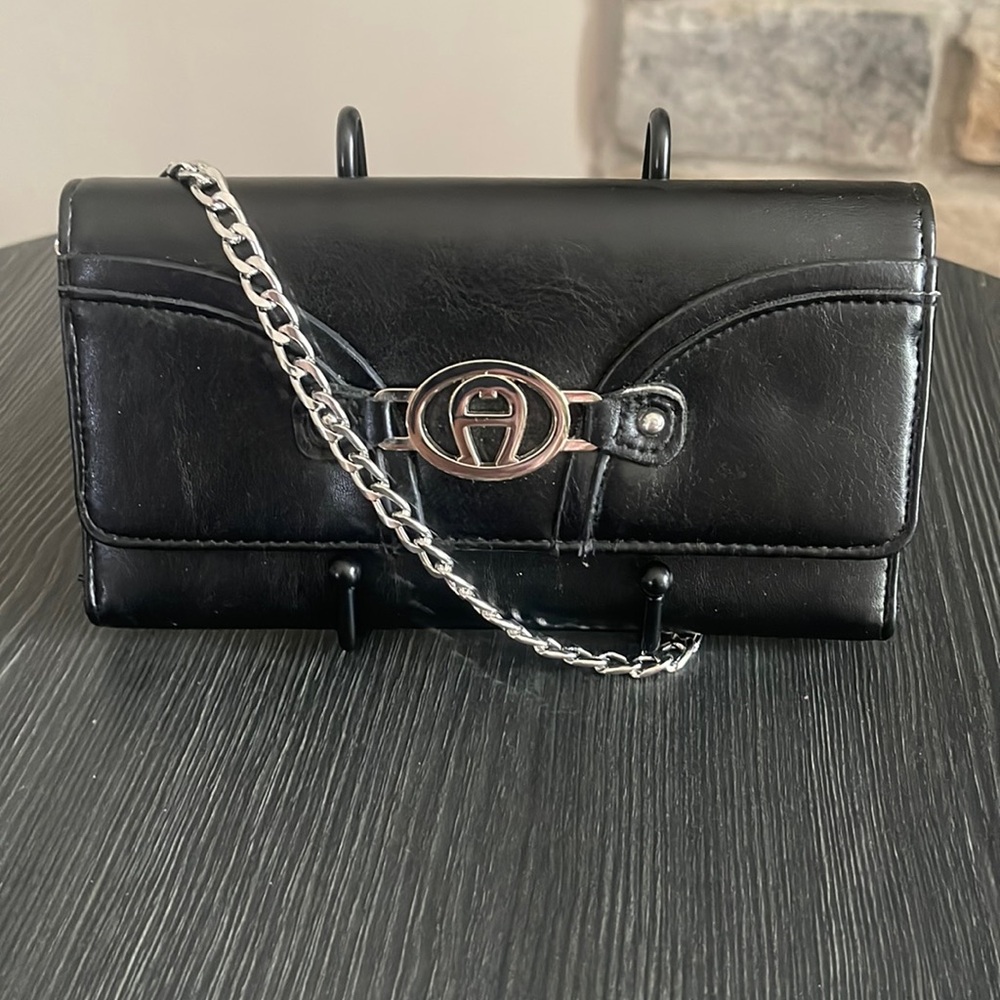 Etienne Aigner Black Wallet with Silver Chain